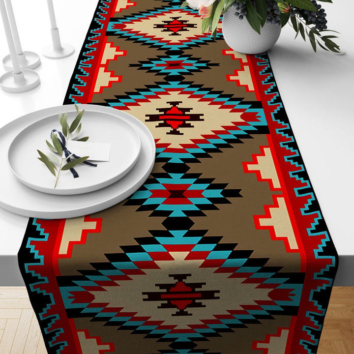 Aztec Table Runner|Aztec Tablecloth|Terracotta Decor|Decorative Tabletop|Rug Design Runner|Southwest Tablecloth|Ethnic Tribal Ancient Runner