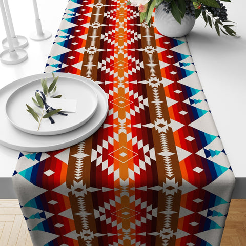 Rug Design Table Runner|Terracotta Southwestern Table Top|Aztec Print Home Decor|Authentic Rug Tabletop|Farmhouse Style Geometric Tablecloth