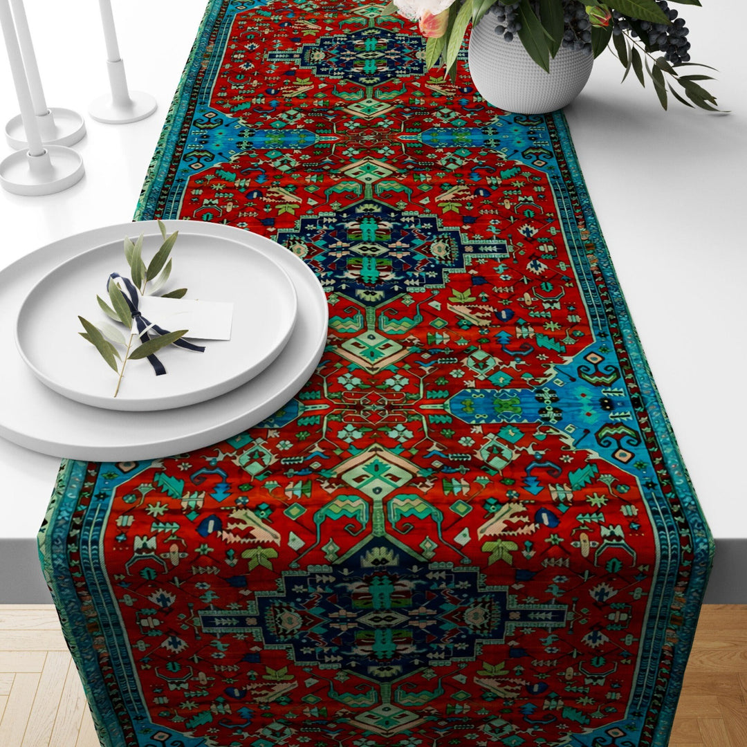 Rustic Turkish Table Runner|Rug Kitchen Decor|Historical Runner|Kilim Kitchen Decor|Kilim Table Runner|Geometric Tabletop|Native Home Decor