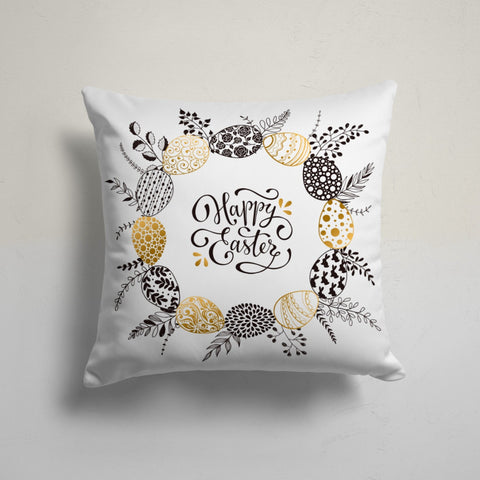 Happy Easter Pillow Cover|Decorative Yellow Red Green Egg Throw Pillowtop|Floral Egg Print Holiday Home Decor|Farmhouse Spring Cushion Cover