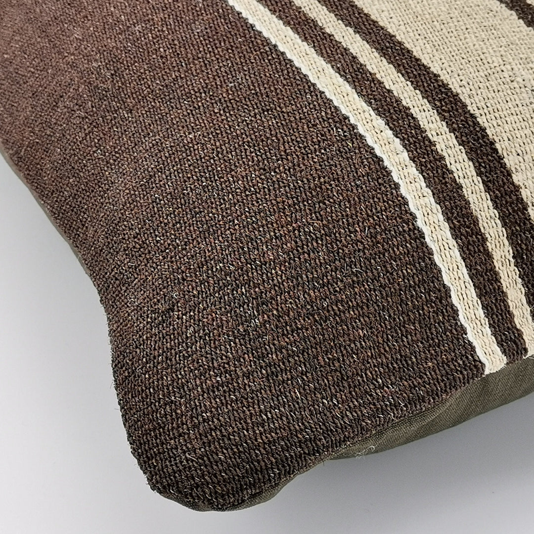 Turkish Kilim Pillow Cover|Brown Beige Striped Kelim Cushion Case|Ottoman Rug Lumbar Pillow|Handwoven Anatolian Decor|Vintage Cushion 12x24