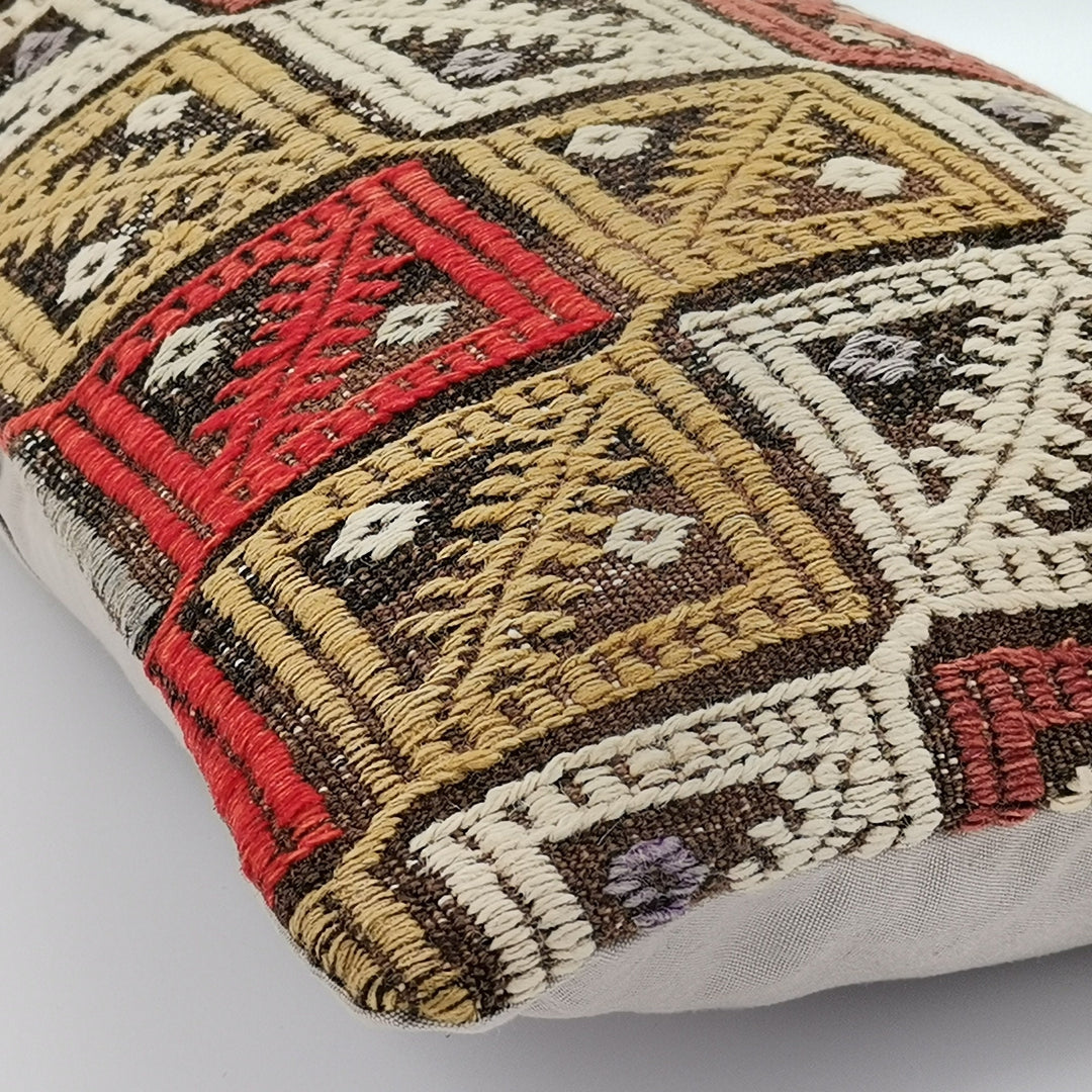 Turkish Kilim Pillow Cover|Handwoven Checkered Design Kelim Cushion Case|Ottoman Rug Lumbar Pillow Top|Anatolian Decor|Vintage Cushion 12x24