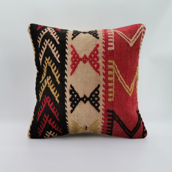 Turkish Kilim Pillow Cover|Rustic Kelim Cushion Case|Vintage Throw Pillow Top|Handwoven Cushion Case|Anatolian Rug Decor|Ottoman Decor 16x16