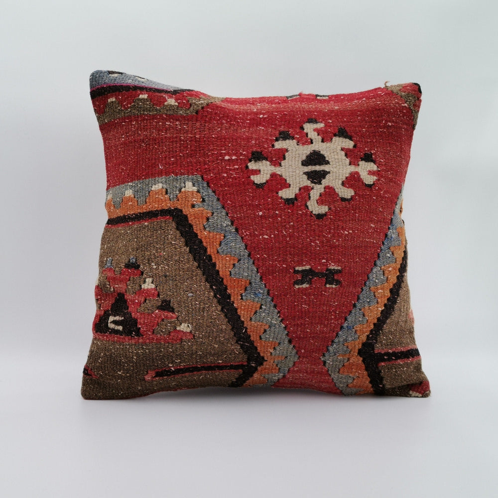 Turkish Kilim Pillow Cover|Vintage Kelim Cushion Case|Eclectic Anatolian Throw Pillow Cover|Boho Bedding Decor|Handwoven Ottoman Rug 16x16