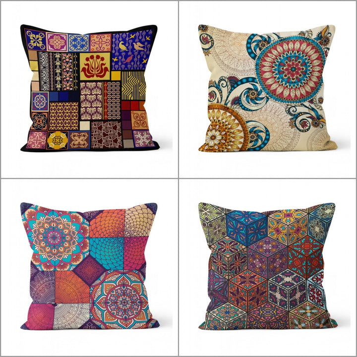 Decorative Pillow Cover|Geometric Cushion Case|Abstract Pattern Home Decor|Ethnic Patch Pillow Case|Farmhouse Style Authentic Cushion Case