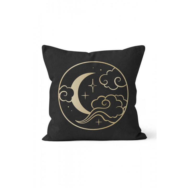 Moon Pillow Cover|Moon Dream Cushion Case|Black Gold Planet Home Decor|Decorative Space Pillowcase|Sun and Phases of the Moon Cushion Cover