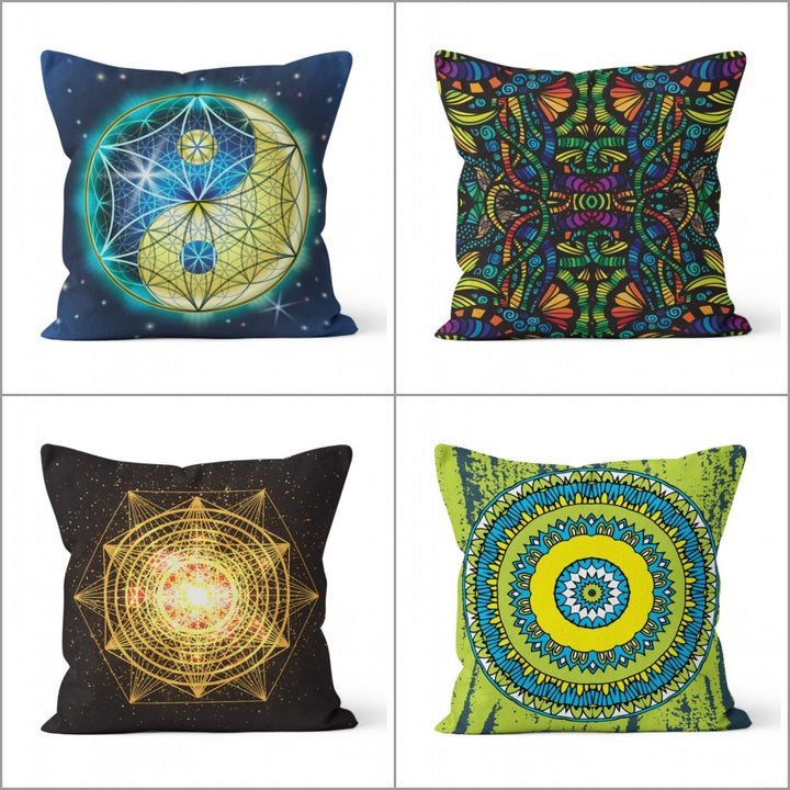 Psychedelic Pillow Cover|Geometric Cushion Cover|Abstract Yin Yang Home Decor|Mandala Design Pillow Case|Sacred Style Authentic Cushion Case