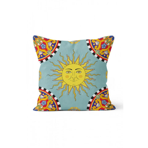 Sun Pillow Cover|Yellow Gray Helio and Sicily Sun Cushion Case|Planet Themed Home Decor|Decorative Solar System and Moon Print Pillowcase