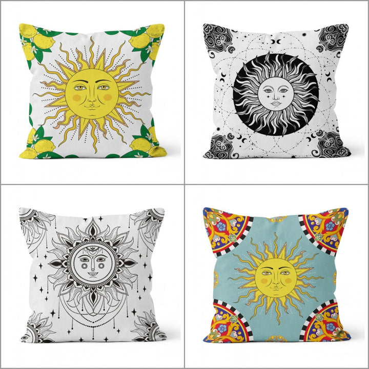 Sun Pillow Cover|Yellow Gray Helio and Sicily Sun Cushion Case|Planet Themed Home Decor|Decorative Solar System and Moon Print Pillowcase