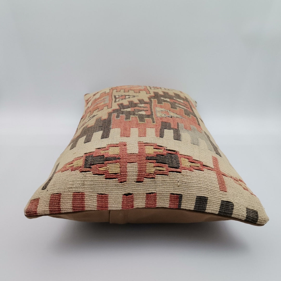 Vintage Kilim Pillow Cover||Handwoven Rug Cushion|Turkish Kilim Cushion Case|Geometric Anatolian Lumbar Pillow Top|Boho Bedding Decor 12x24