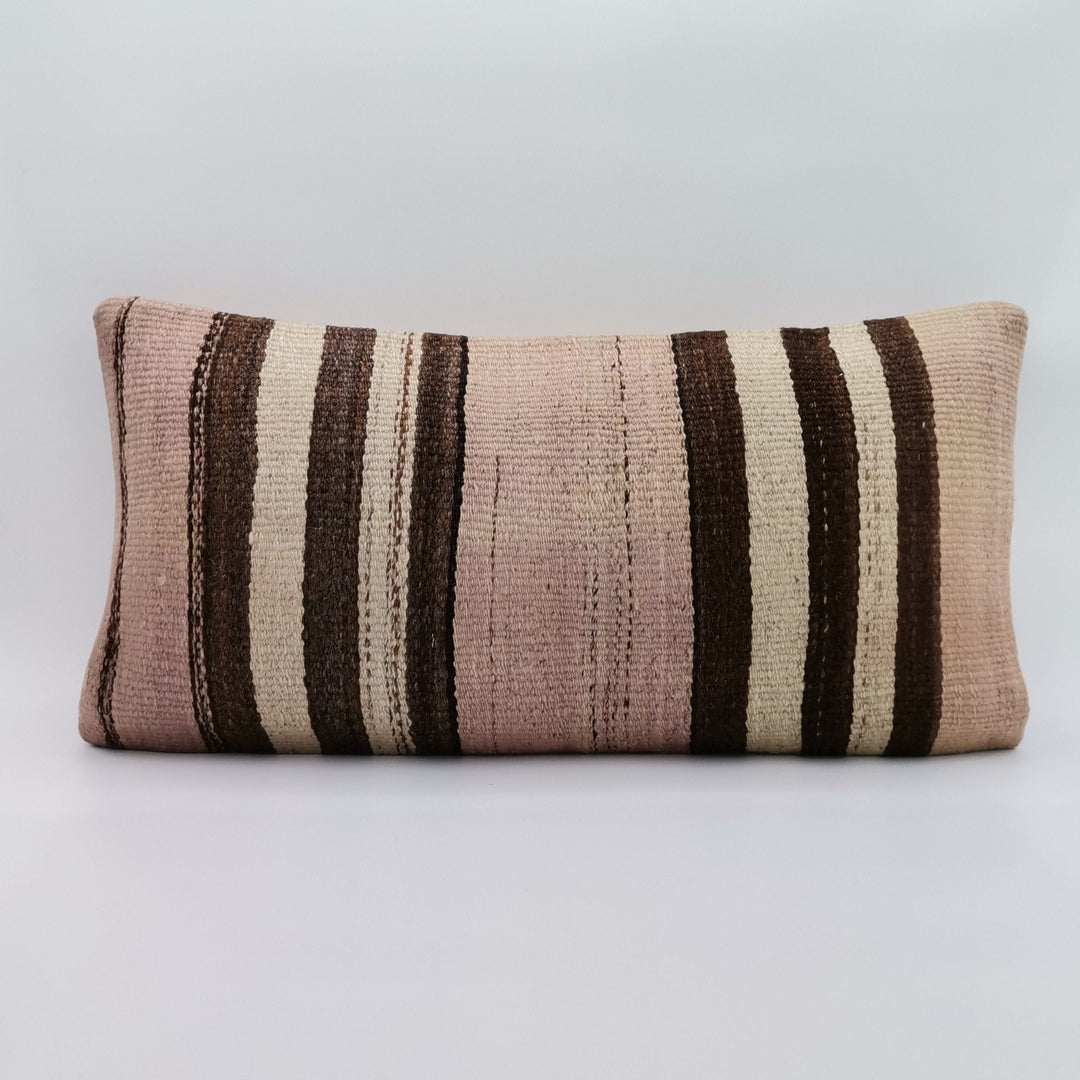 Turkish Kilim Pillow Cover|Striped Kilim Cushion Cover|Handmade Ottoman Lumbar Pillow|Handwoven Anatolian Home Decor|Vintage Cushion 12x24