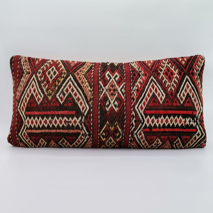 Vintage Kilim Pillow Cover|Geometric Handmade Kelim Cushion|Anatolian Lumbar Pillow Top|Handwoven Ottoman Rug Decor|Turkish Cushion 12x24