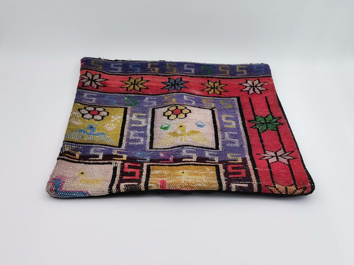 Vintage Kilim Pillow Cover|Turkish Kilim Cushion Case|Antique Floral Bird Throw Pillowcase|Ottoman Rug Decor|Handwoven Rug Cushion 16x16