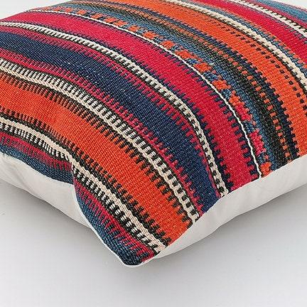 Vintage Kilim Pillow Cover|Striped Turkish Kilim Cushion Case|Traditional Antique Throw Pillow|Boho Bedding Decor|Handwoven Rug Decor 16x16