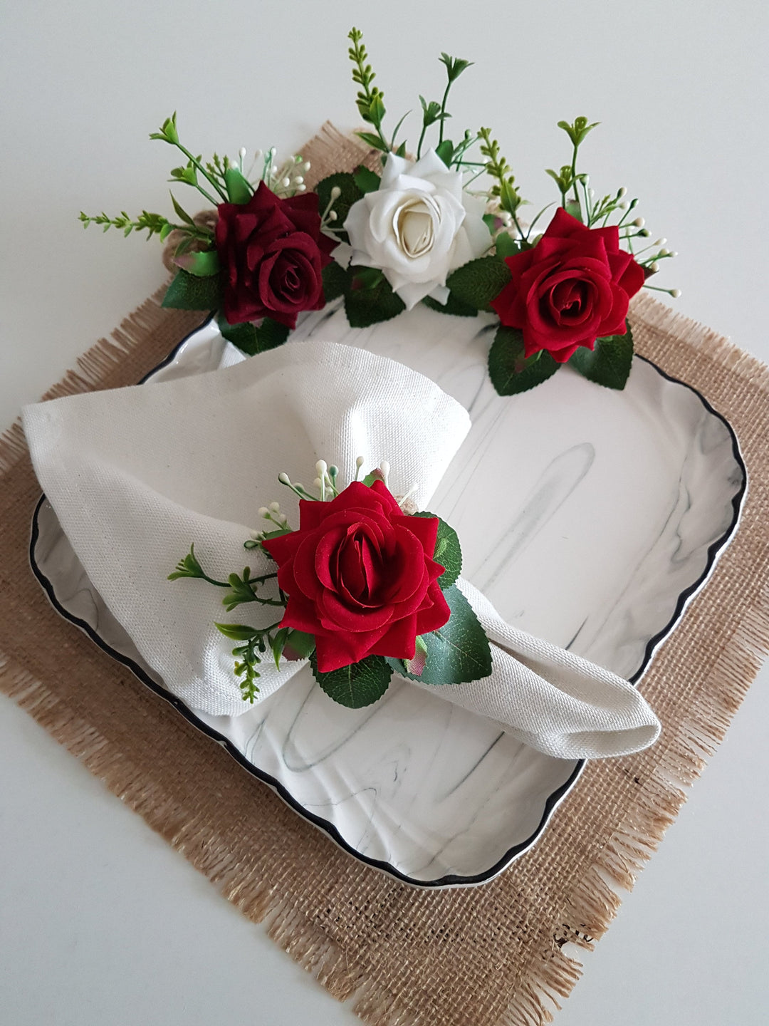 Rose Napkin Ring|Summer Trend Napkin Holder|Floral Napkin Ring|Love Gift For Him|Red White Rosy Wedding Table Top|Spring Table Centerpiece