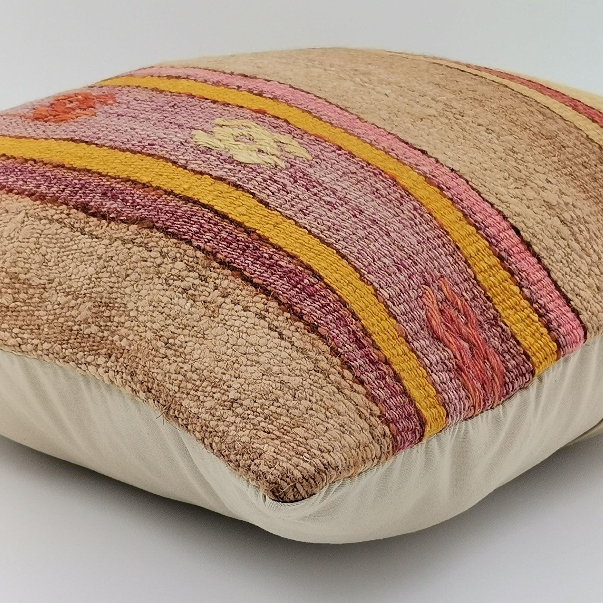 Rose Gold Turkish Horizontal cheapest Striped Kilim Pillow - Candy Pink Turkish Hemp Vintage Cushion Cover