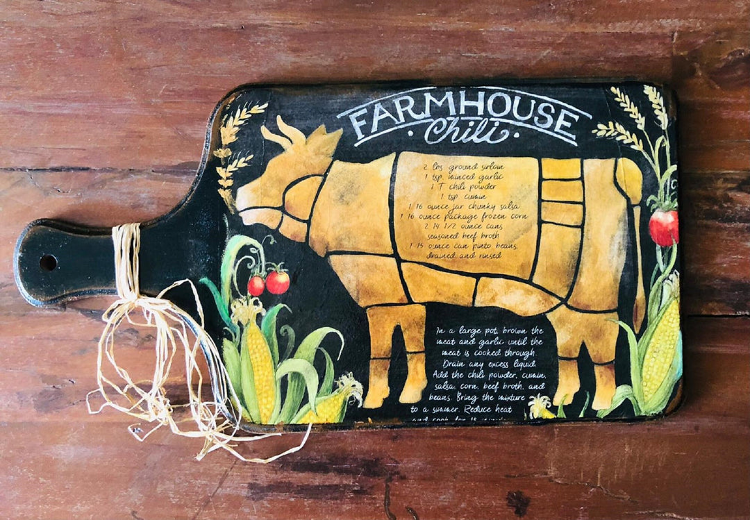 Hand Painted Wooden Cutting Board|Farmhouse Cow Presentation Plate|Wooden Kitchen Decor|Custom Table Decor|Original Home Decor|Gift For Mom