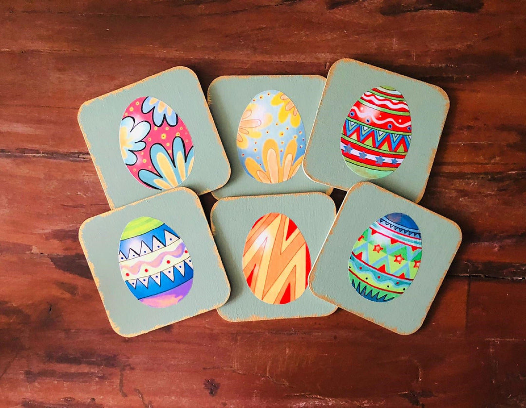 Easter Egg Coaster Set of 6|Vintage Easter Decor|Custom Wood Coaster|Handmade Easter Themed Coaster Set|Cute Home Decor|Unique Drink Coaster