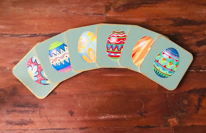 Easter Egg Coaster Set of 6|Vintage Easter Decor|Custom Wood Coaster|Handmade Easter Themed Coaster Set|Cute Home Decor|Unique Drink Coaster