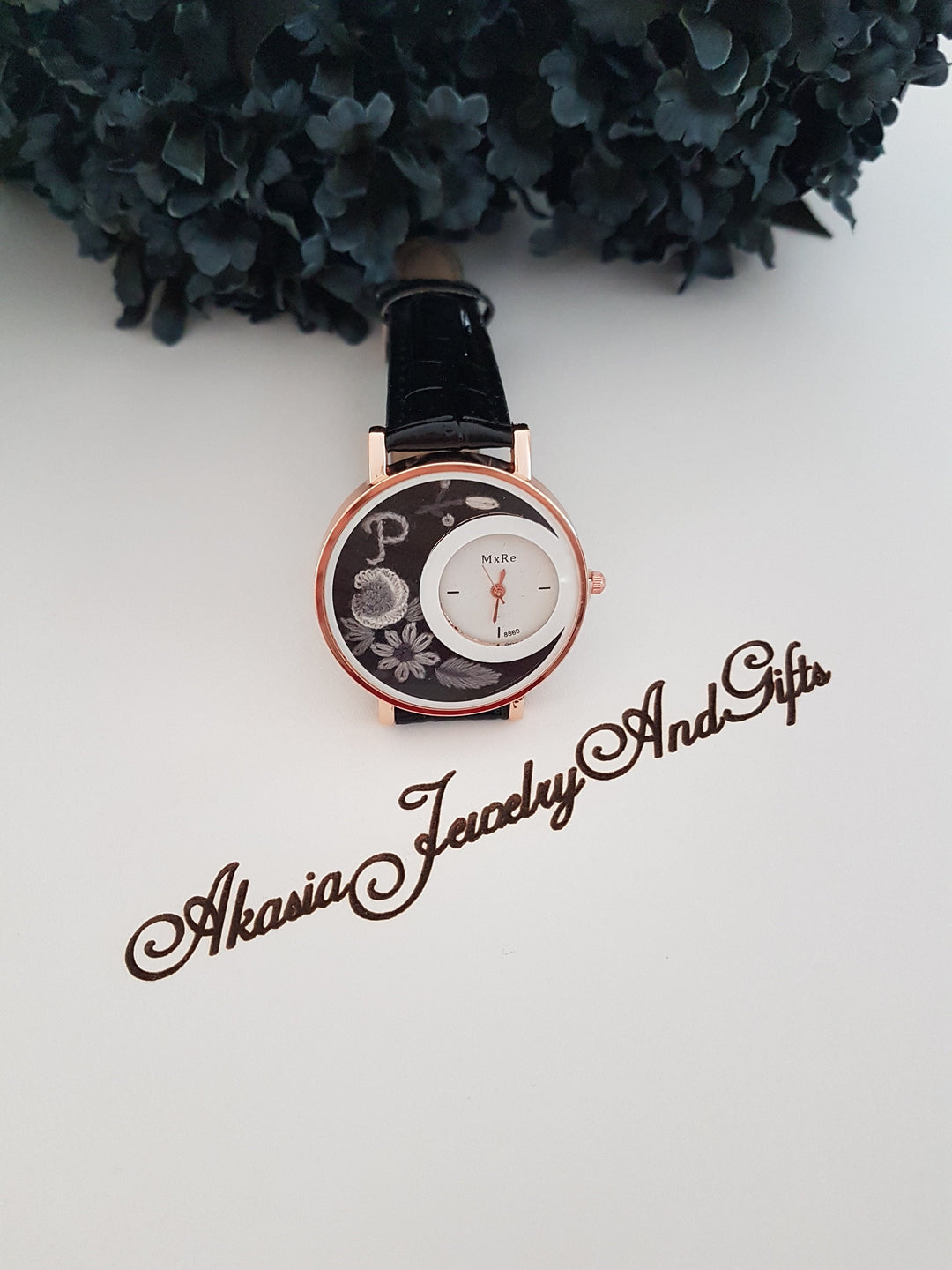 Embroidered Floral Women's Watch|Daisy and Rose Black Wrist Watch|Personalized Unique Gift for Her|Mothers Day Gift|Hand Stitched Embroidery