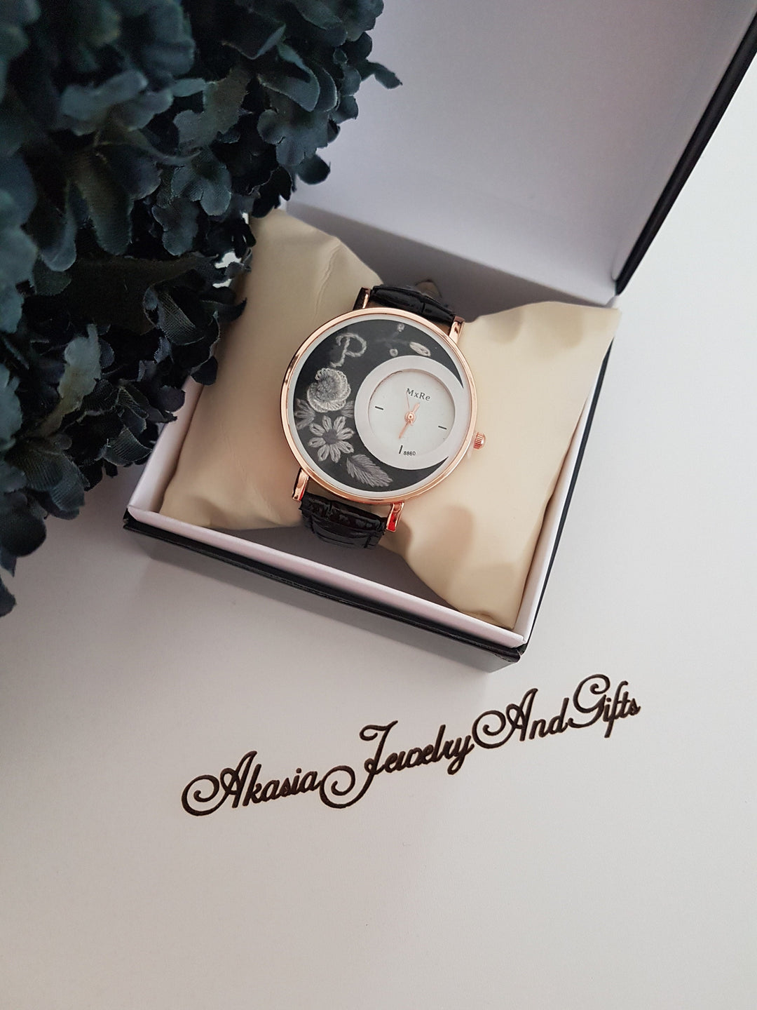 Embroidered Floral Women's Watch|Daisy and Rose Black Wrist Watch|Personalized Unique Gift for Her|Mothers Day Gift|Hand Stitched Embroidery