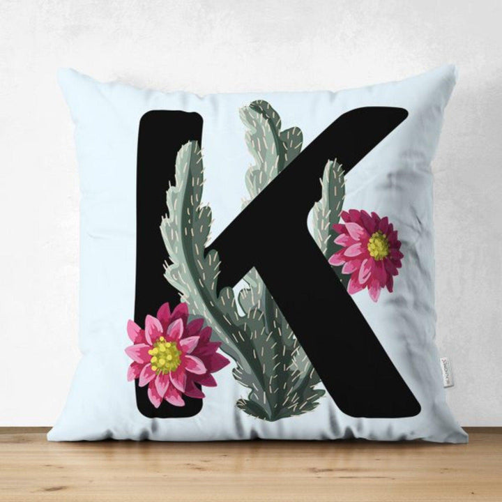 Letter Pillow Cover|Floral Alphabet Cushion Case|J to R Letter Throw Pillow Top|Unique Sofa Decor|Decorative English Alphabet with Flowers