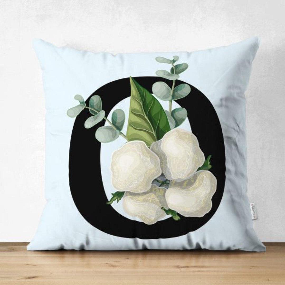 Letter Pillow Cover|Floral Alphabet Cushion Case|J to R Letter Throw Pillow Top|Unique Sofa Decor|Decorative English Alphabet with Flowers