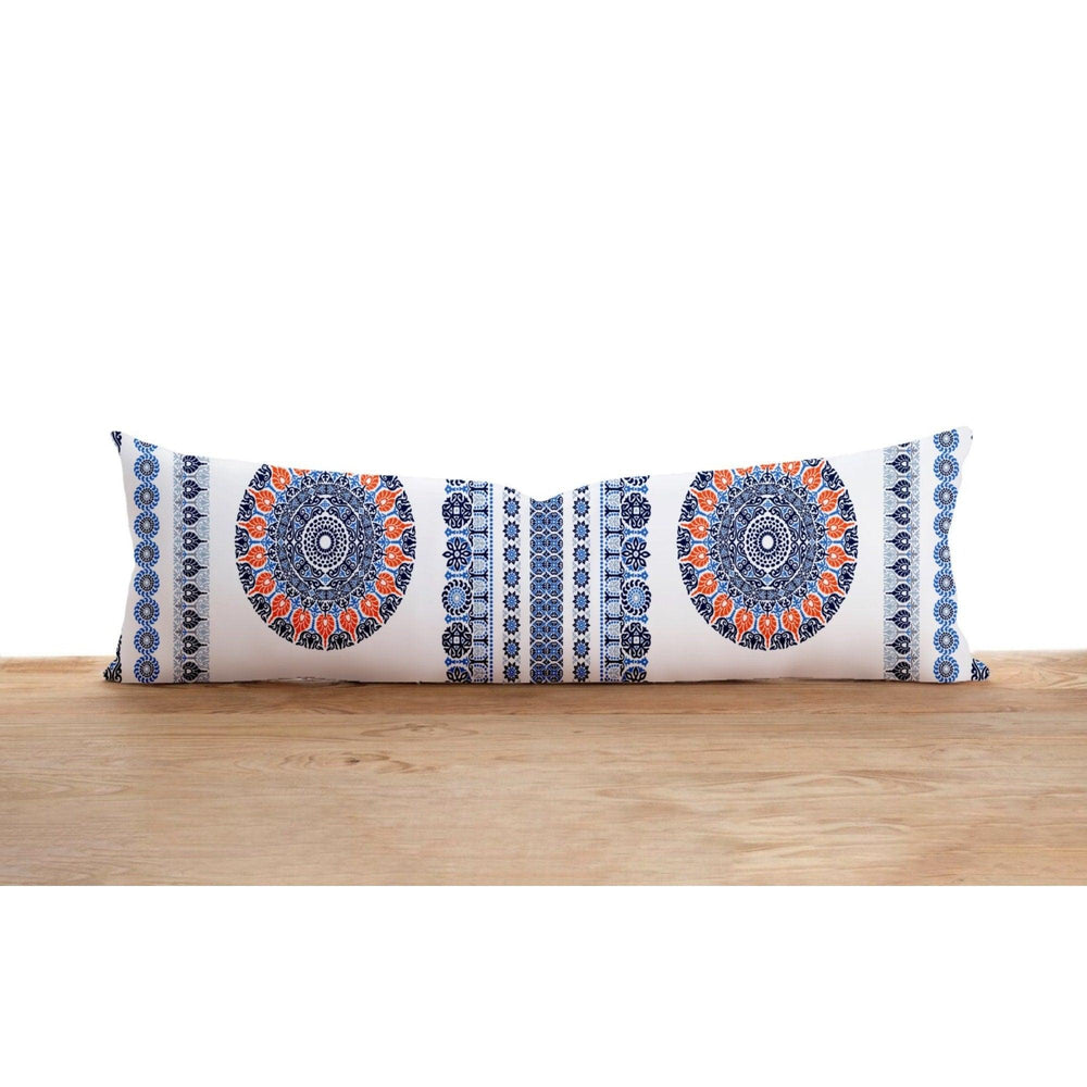 Long Lumbar Pillow Cover|Abstract Design Bolster Cushion Case|Geometric Pattern Oversized Lumbar Pillow Top|Ethnic Print Long Bedding Decor