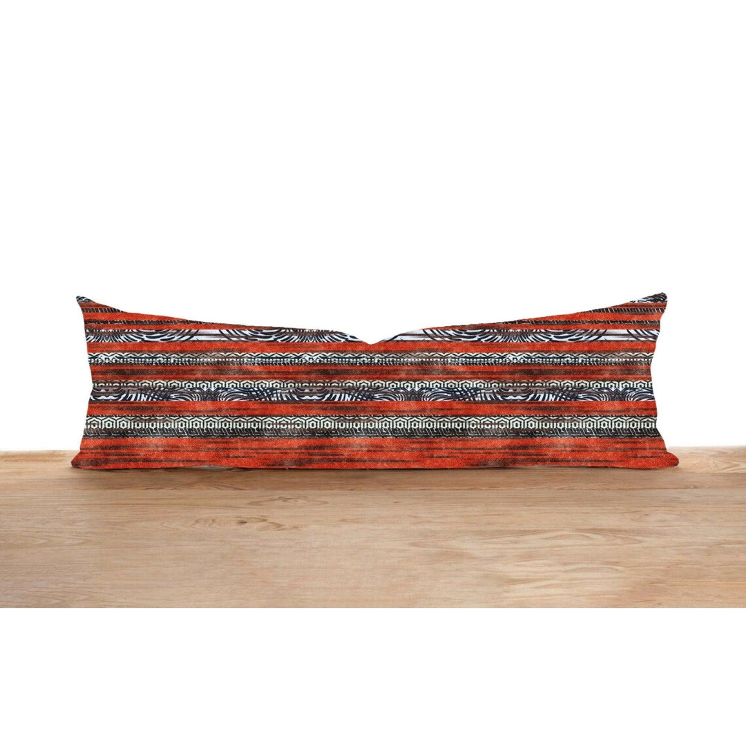 Long Lumbar Pillow Cover|Abstract Design Bolster Cushion Case|Orange Gray Oversized Lumbar Pillow Top|Geometric Pattern Long Bedding Decor