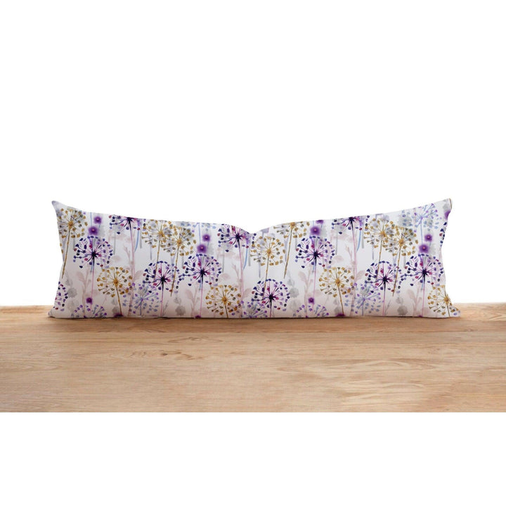 Long Lumbar Pillow Cover|Red Purple Floral Print Bolster Cushion Case|Dandelion Oversized Lumbar Pillow Top|Summer Trend Long Bedding Decor