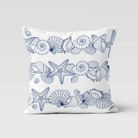 Beach House Pillow Case|Navy Marine Cushion Cover|Blue White Nautical Decor|Starfish Throw Pillow|Seahorse Sea Turtle Decor|Seashell Cushion