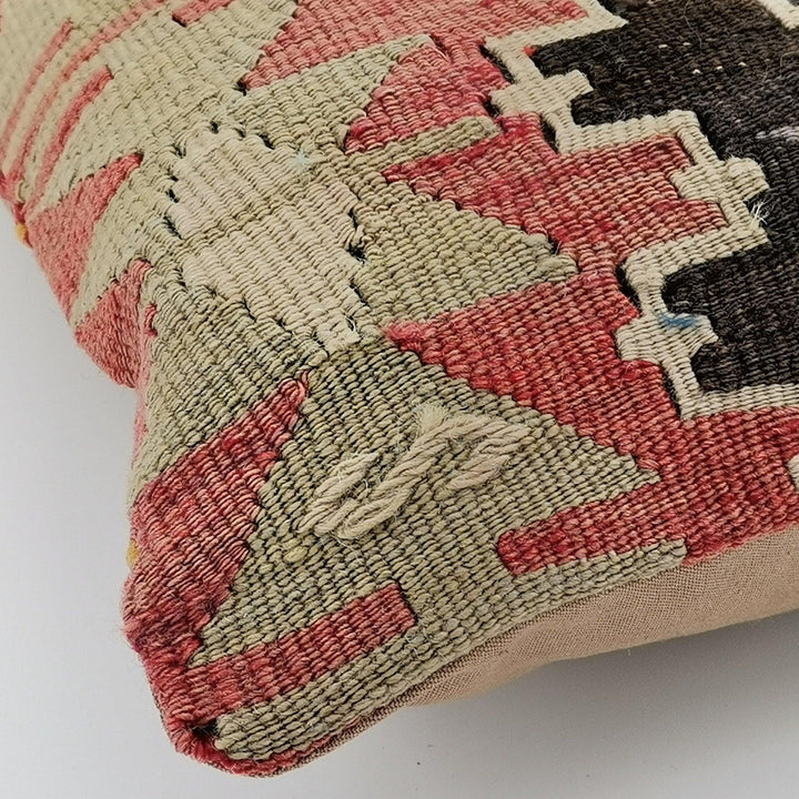 Turkish Kilim Pillow Cover|Geometric Design Kelim Cushion Case|Ottoman Rug Lumbar Pillow Top|Handwoven Anatolian Decor|Vintage Cushion 12x24