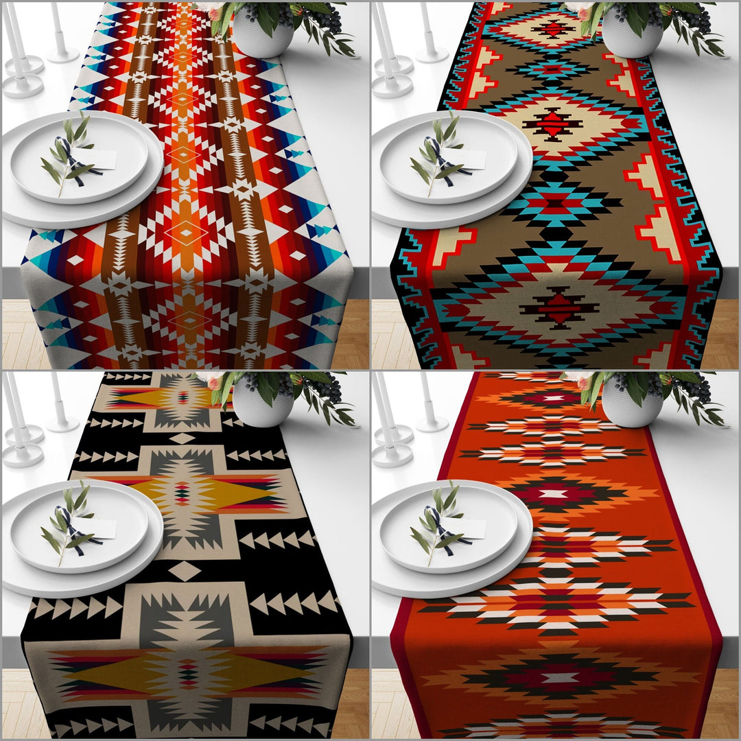 Aztec Table Runner|Aztec Tablecloth|Terracotta Decor|Decorative Tabletop|Rug Design Runner|Southwest Tablecloth|Ethnic Tribal Ancient Runner