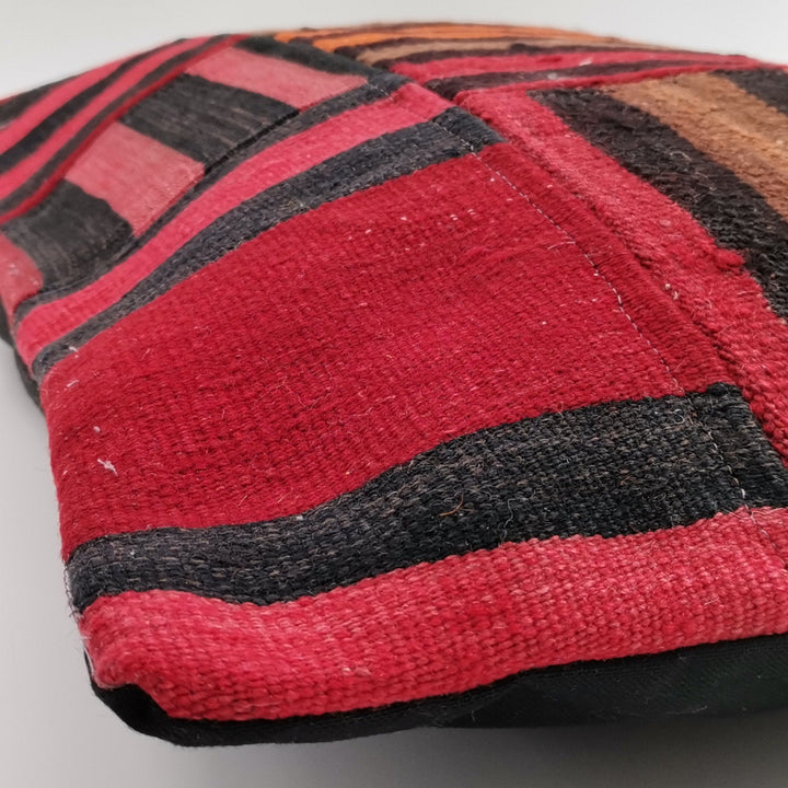 Turkish Kilim Pillow Cover|Vintage Kelim Cushion Case|Patchwork Rug Lumbar Pillow Top|Handwoven Ottoman Home Decor|Authentic Cushion 16x24