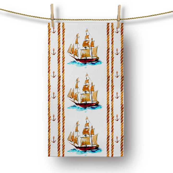 Nautical Hand Towel|Sailboat Print Dish Towel|Floral Navy Anchor Coastal Tea Towel|Love Sailor Print Summer Trend Towel|Restaurant Towel