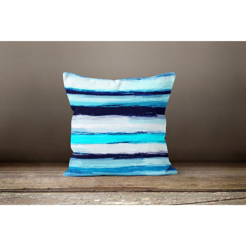 Beach House Pillow Case|Turquoise Starfish and Fish Pillowcase|Striped Nautical Blue Cushion Cover|Coastal Throw Pillow Top|Porch Cushion