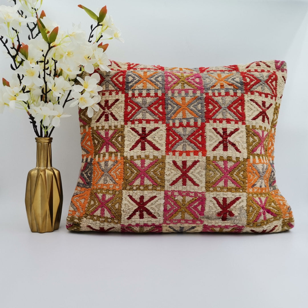 Vintage Kilim Pillow Cover|Turkish Kilim Pillow Cover|Eclectic Antique Anatolian Throw Pillow|Boho Bedding Decor|Handwoven Rug Cushion 20x20