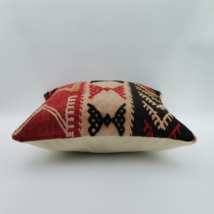 Turkish Kilim Pillow Cover|Rustic Kelim Cushion Case|Vintage Throw Pillow Top|Handwoven Cushion Case|Anatolian Rug Decor|Ottoman Decor 16x16