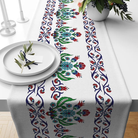 Tulip Table Runner|Authentic Table Top|Tulip Tile Pattern Ethnic Home Decor|Farmhouse Style Floral Tablecloth|Geometric Summer Trend Runner