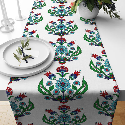 Tulip Table Runner|Authentic Table Top|Tulip Tile Pattern Ethnic Home Decor|Farmhouse Style Floral Tablecloth|Geometric Summer Trend Runner