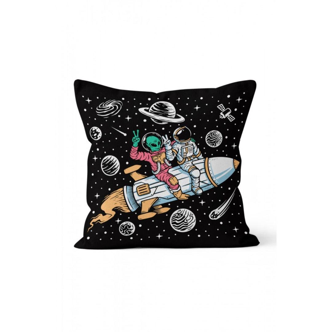 Astronaut Pillow Cover|Black White Space Cushion Case|Galaxy Print Home Decor|Decorative Spaceman Pillowcase|Alien and Planet Kid Cushion