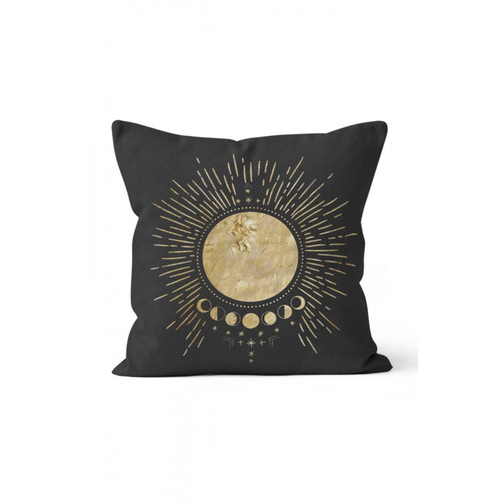 Moon Pillow Cover|Moon Dream Cushion Case|Black Gold Planet Home Decor|Decorative Space Pillowcase|Sun and Phases of the Moon Cushion Cover