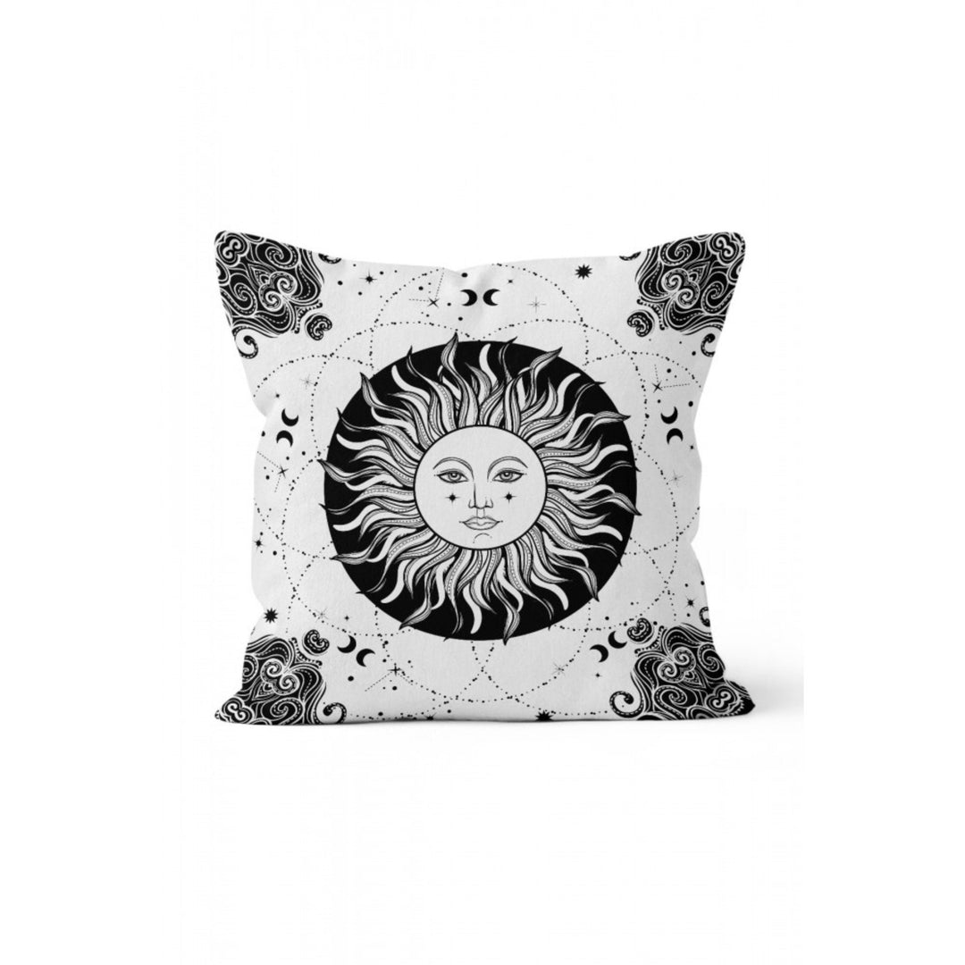 Sun Pillow Cover|Yellow Gray Helio and Sicily Sun Cushion Case|Planet Themed Home Decor|Decorative Solar System and Moon Print Pillowcase