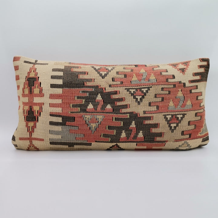 Vintage Kilim Pillow Cover||Handwoven Rug Cushion|Turkish Kilim Cushion Case|Geometric Anatolian Lumbar Pillow Top|Boho Bedding Decor 12x24