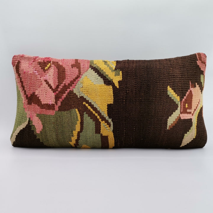 Turkish Kilim Pillow Cover|Abstract Kelim Cushion Case|Ottoman Rug Lumbar Pillow Top|Handwoven Anatolian Decor|Vintage Cushion Cover 12x24