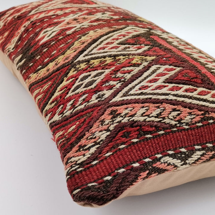 Vintage Kilim Pillow Cover|Geometric Handmade Kelim Cushion|Anatolian Lumbar Pillow Top|Handwoven Ottoman Rug Decor|Turkish Cushion 12x24