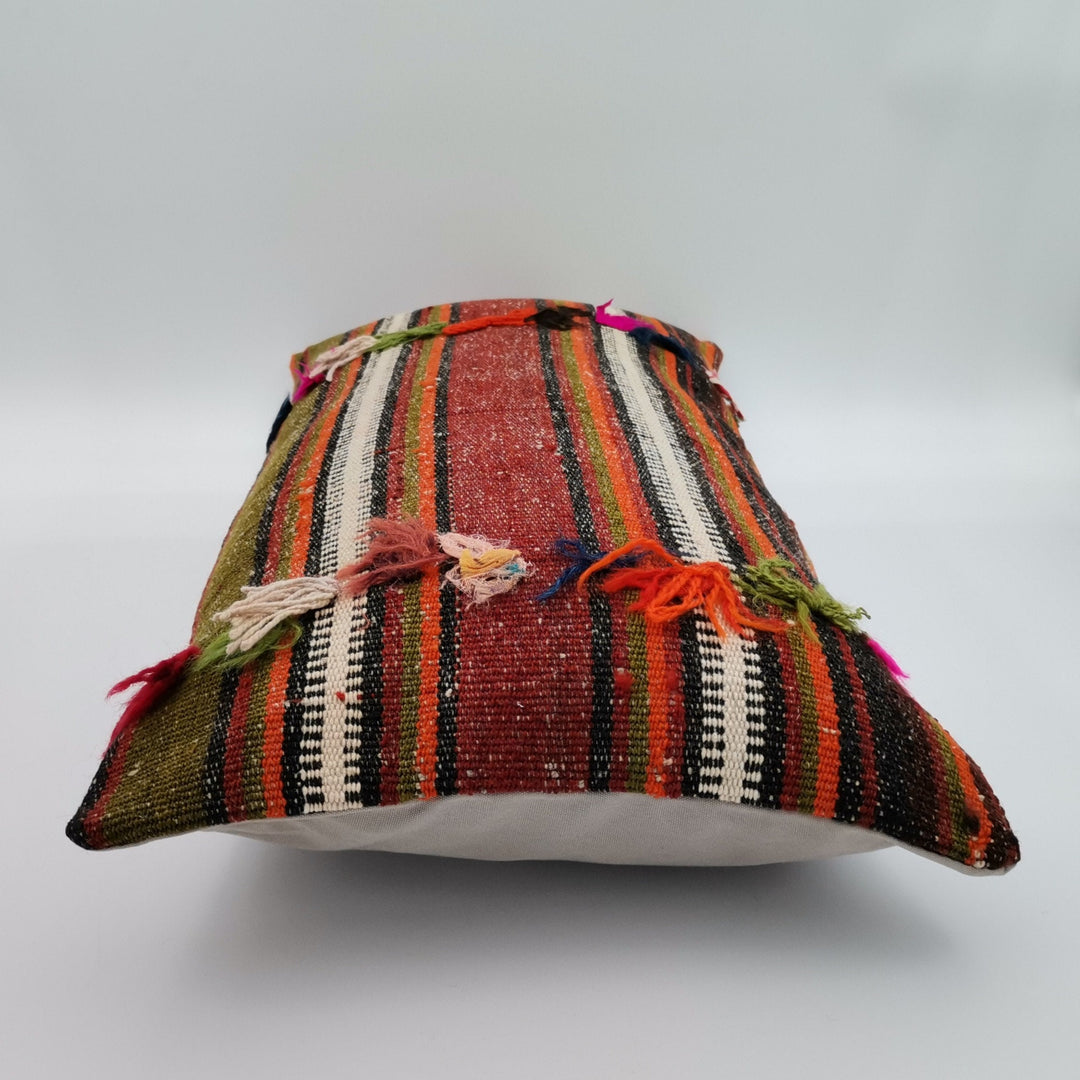 Vintage Kilim Pillow Cover|Rustic Ottoman Kilim with Stripes|Antique Farmhouse Lumbar Pillowcase|Boho Bedding Decor|Handwoven Cushion 12x24