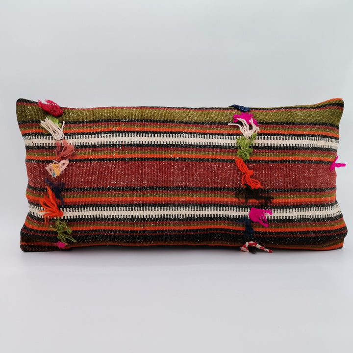 Vintage Kilim Pillow Cover|Rustic Ottoman Kilim with Stripes|Antique Farmhouse Lumbar Pillowcase|Boho Bedding Decor|Handwoven Cushion 12x24