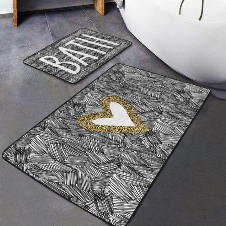 Set of 2 Valentine Bath Mat|Non-Slip Bathroom Decor|Love Heart Bath Rug|Rectangle Kitchen Floor Mat|Absorbent Shower, Home Entrance Carpet