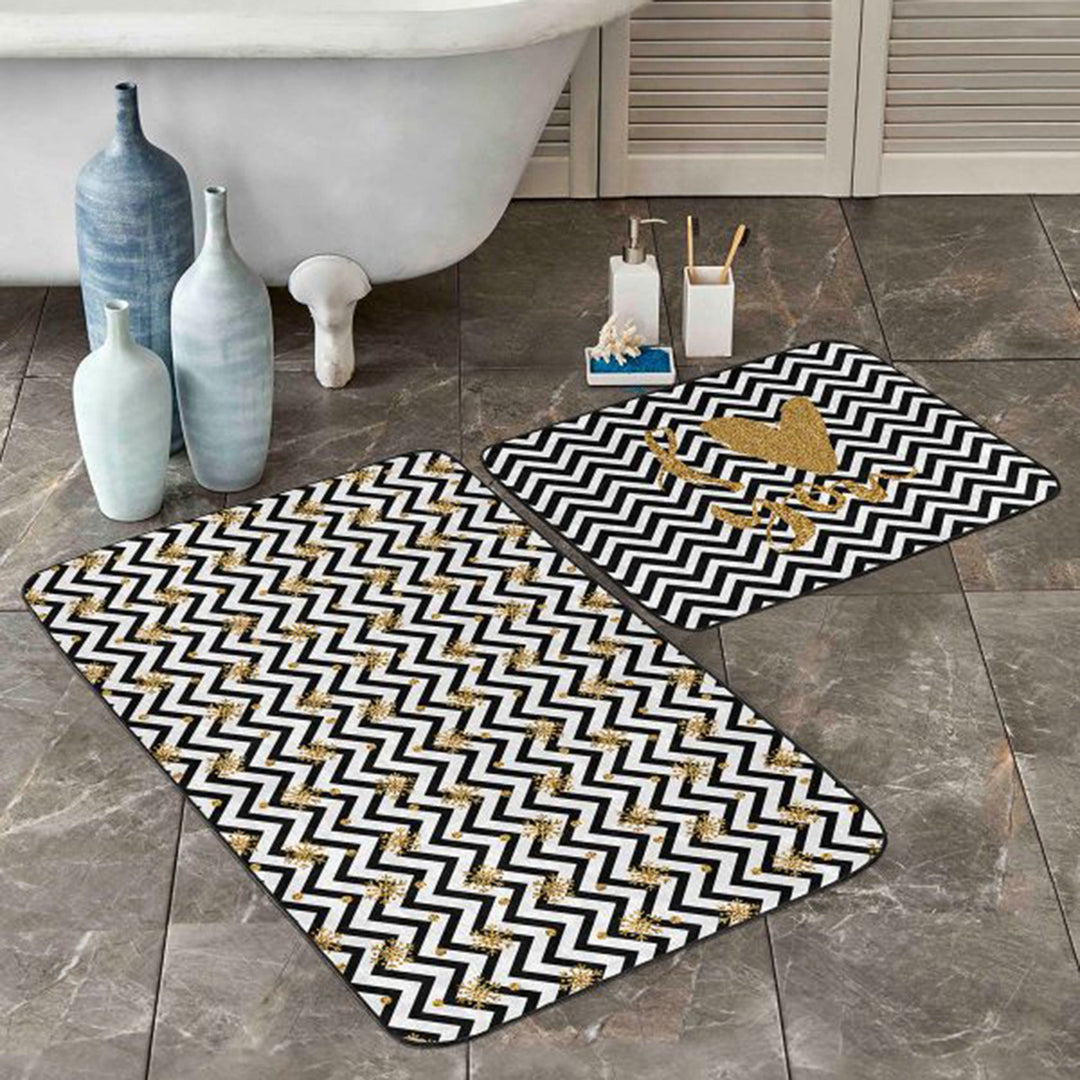 Set of 2 Valentine Bath Mat|Non-Slip Bathroom Decor|Love Heart Bath Rug|Rectangle Kitchen Floor Mat|Absorbent Shower, Home Entrance Carpet